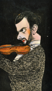 La pintora rusa Alexandra Korsakoff, mujer del pianista Gottfried Galston, pintó así a Paul Klee en 1919. Galston organizaba cada semana una velada musical con amigos en su casa de Munich, a la que solía acudir Klee y su mujer Lily, a escuchar y a tocar (Klee el violín, Lily el piano). 
